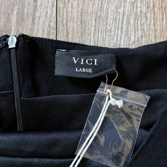 VICI Ruched Black Linen-Like Halter Maxi Dress Womens Large Formal Wedding Guest - Picture 7 of 16